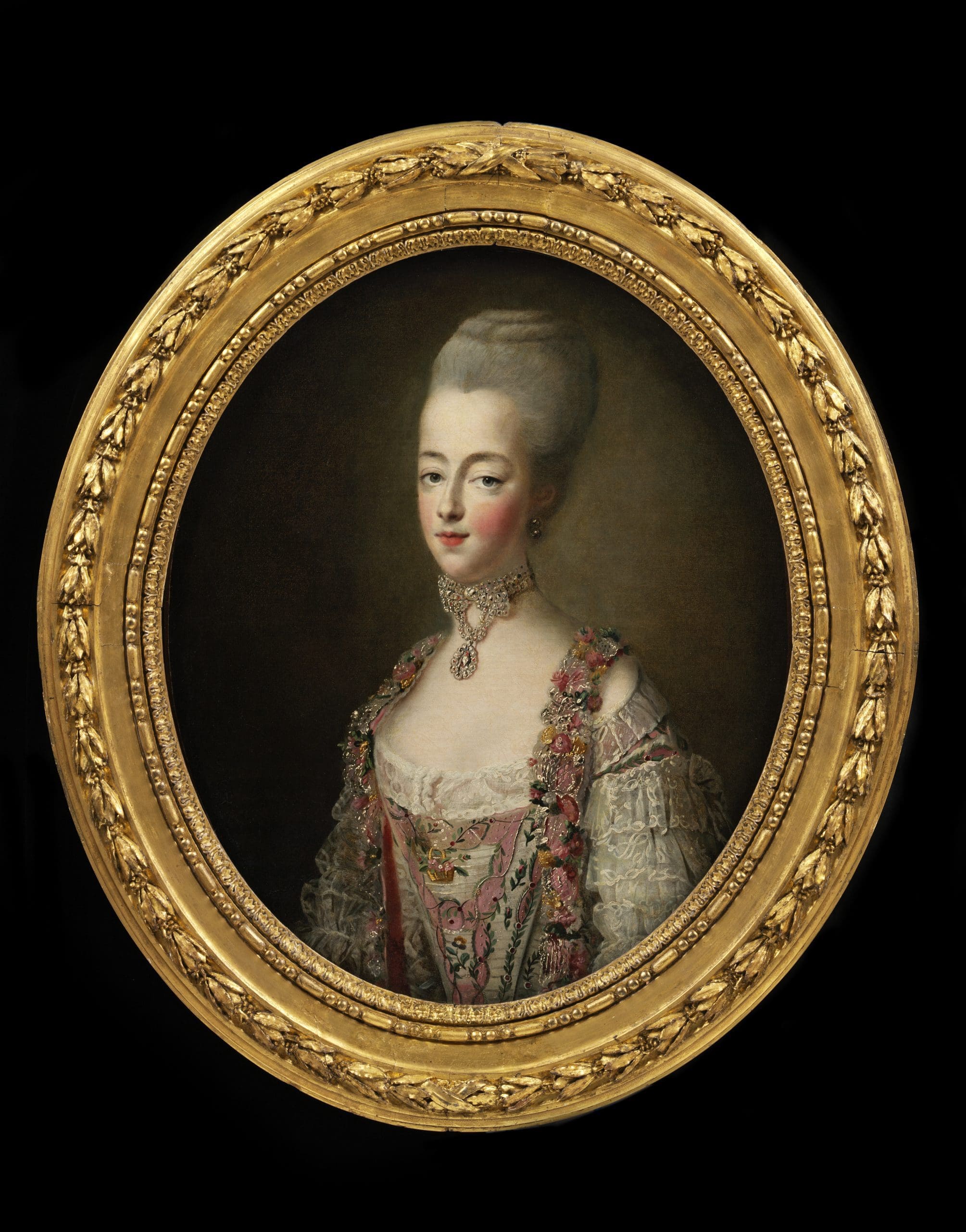Portrait of Marie Antoinette, Queen of France, in a court dress. Oil painting by François Hubert Drouais, 1773